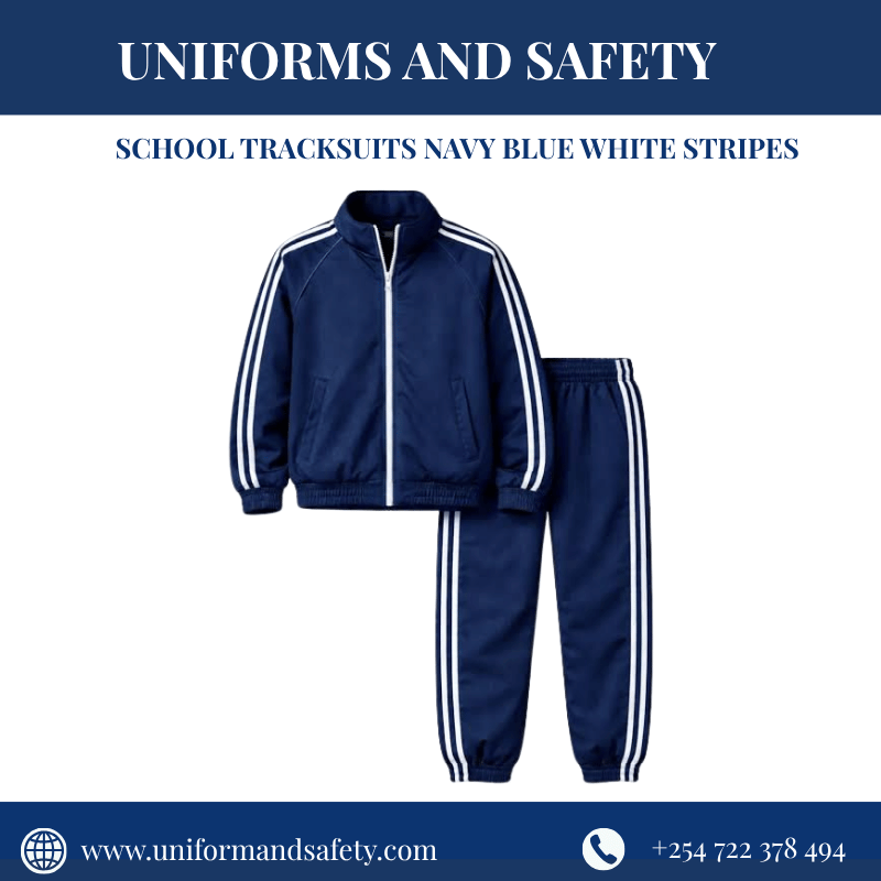 School Tracksuits Navy Blue White Stripes