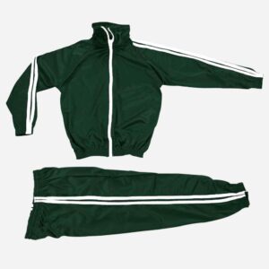 School Tracksuits Dark Green White Stripes