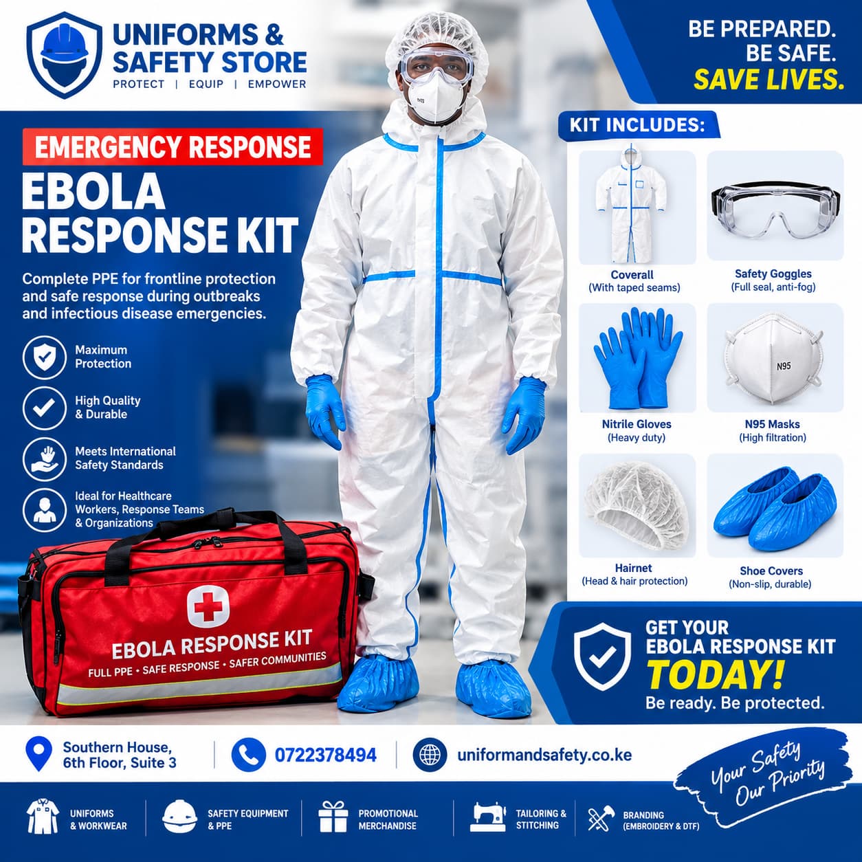 ebola ppe kit coverall gloves shoe cover hair net